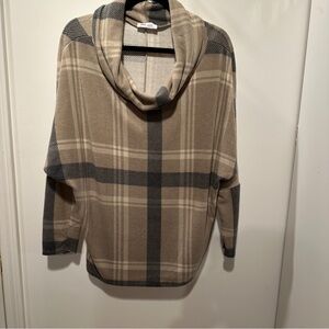 NWOT Tan and Gray Cowl Neck Sweater with Relaxed Fit - Large